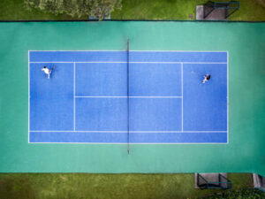 Aerial view of tennis court