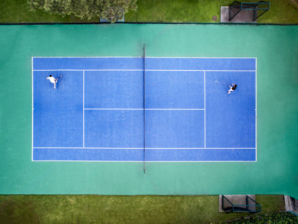 Aerial view of tennis court