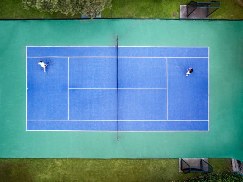 Aerial view of tennis court